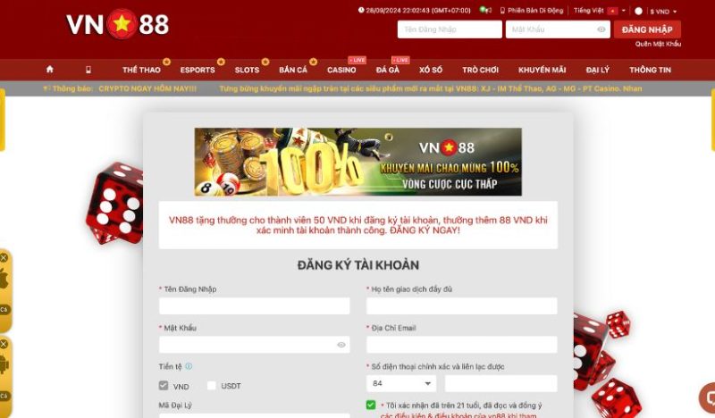 Điều kiện đăng nhập VN88